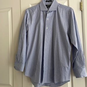 Men's Saks Fifth Avenue Blue Check Dress Shirt 16 1/2 neck